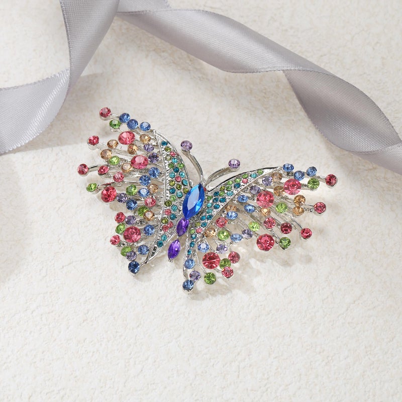 EVER FAITH Swallowtail Butterfly Brooch Multicolor Austrian Crystal Silver-Tone - Image 2